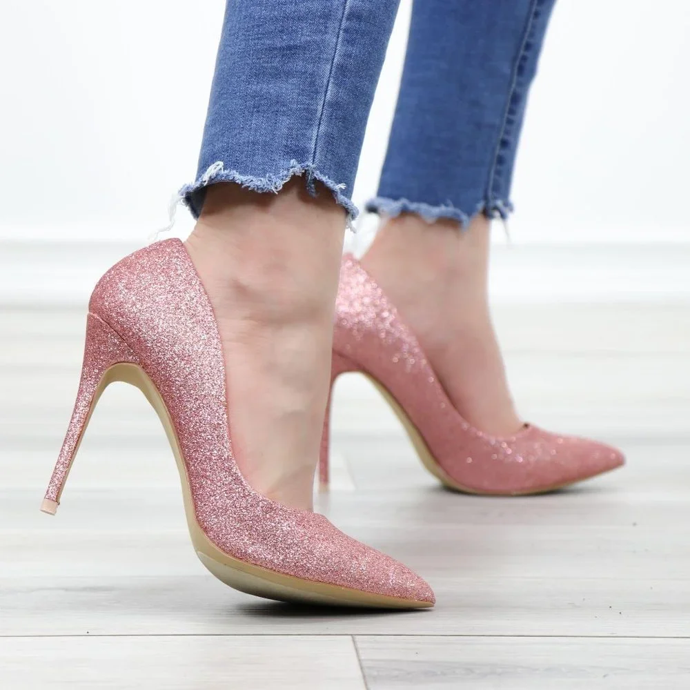Glitter Pointed Toe High Heel Wedding Party Pumps - Picture 8 of 15